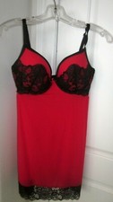 Victoria's Secret 36D Bra Lingerie Chemise Slip Babydoll Lace Gown Large RED Blk