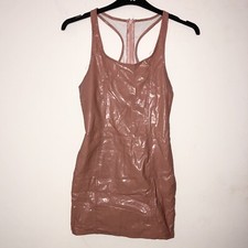 Dusty Pink Peach Faux Leather Bodycon Zip Back Halter Neck Scoop Neck Dress S