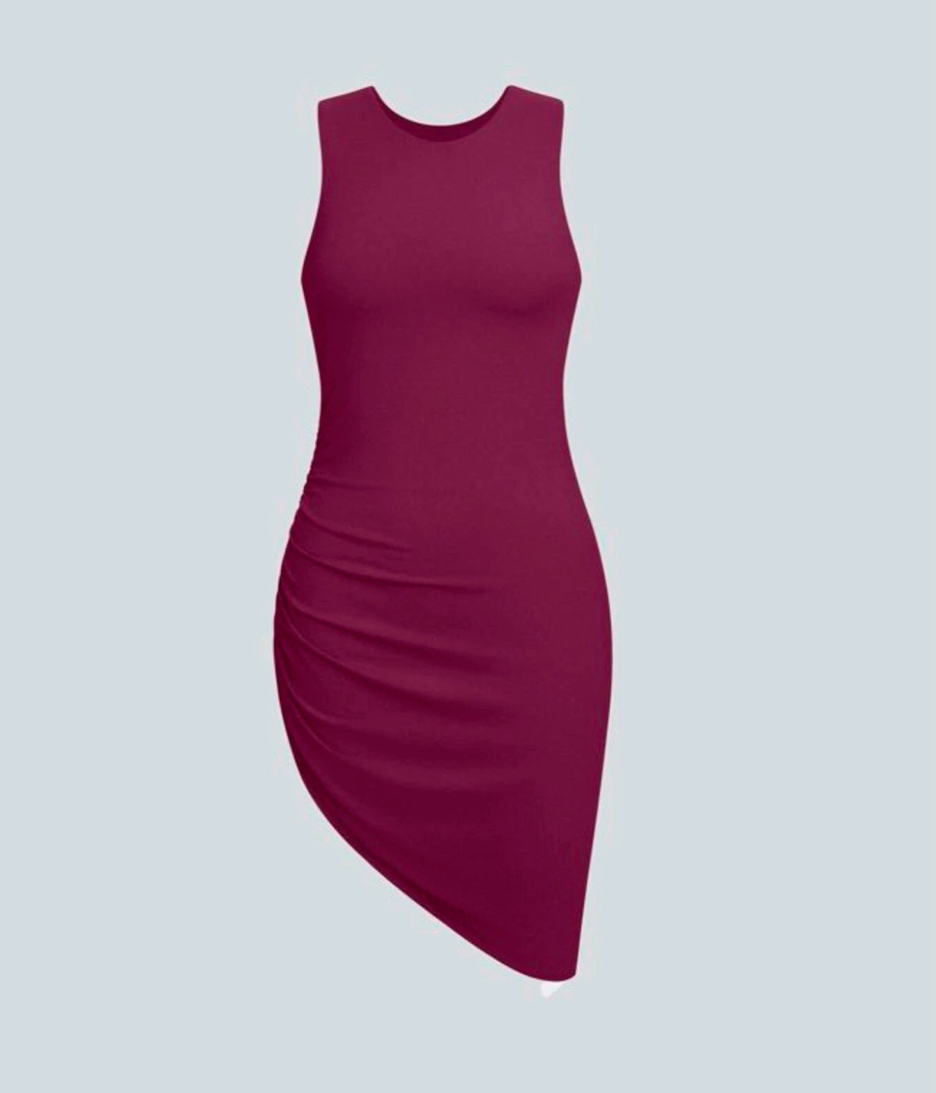 Mini abito San Valentino Halara girocollo increspato orlo asimmetrico bodycon nuovo con etichette medio