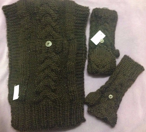 Primark Atmosphere Chunky Brown Cable Knit Wool Scarf Fingerless Gloves  Mitts | eBay