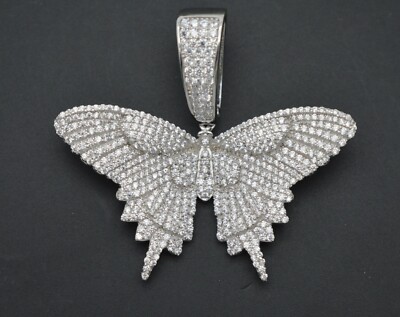 Real Solid Sterling Silver 925 CZ Big Butterfly Bling Pendant Charm 12.2 Grams
