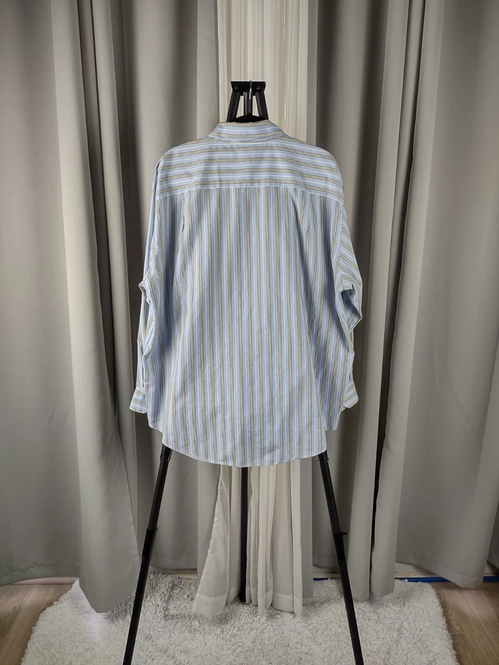 Van Heusen Studio Blue, White, Green, Brown, Striped Shirt Size 17-17 1/2 - Image 3 of 4