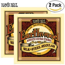 2-PACK Ernie Ball 2043 Earthwood Silk  Steel Reg Acoustic Guitar Strings 13-56