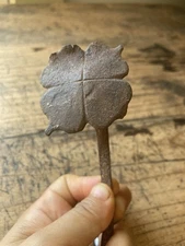 Unique! Clover!  Antique 18th C Early lighting Wrought Iron folk art hook