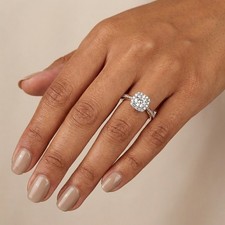 Side Stone Engagement Ring Halo 14K Gold 1.35 CT Round Lab-Grown Diamond D VS2