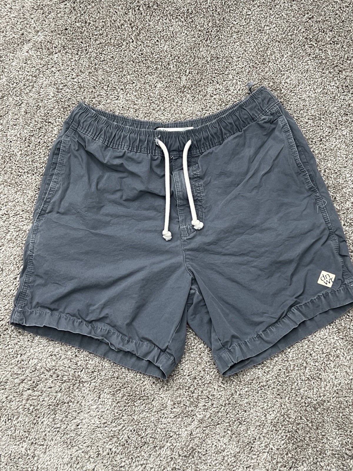 ZARA Drawstring Shorts Mens Small Blue Gray Cotton Elastic Waist Casual Summer