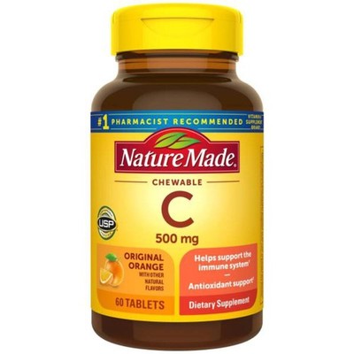7/27 Nature Made Chewable C 500mg, 60 Tablets Orange Flavor