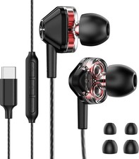 USB C Wired In Ear Earbuds Dual Driver Hi Fi Stereo With Mic For iPhone Android