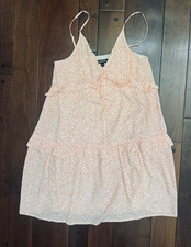 Express Dress XS Summer Peach Print Tiers RuffleMini Adjustable Strap NWOT LINED
