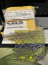 dichroic glass: CBS 90 COE Green Magenta Blue Hammered Pattern 3 Sq