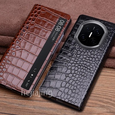 Genuine Cowhide Leather Case Huawei Mate X7 X6 Crocodile Grain Window View Cover