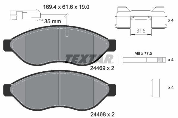 Textar Bremsbelagsatz, Scheibenbremse 2446902 FüR CitroËN Fiat Peugeot-image