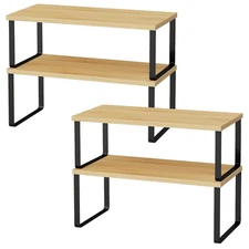 Cabinet Shelf Organizers, 15.7 inches Large Kitchen Counter Shelf, Set of 4 W...