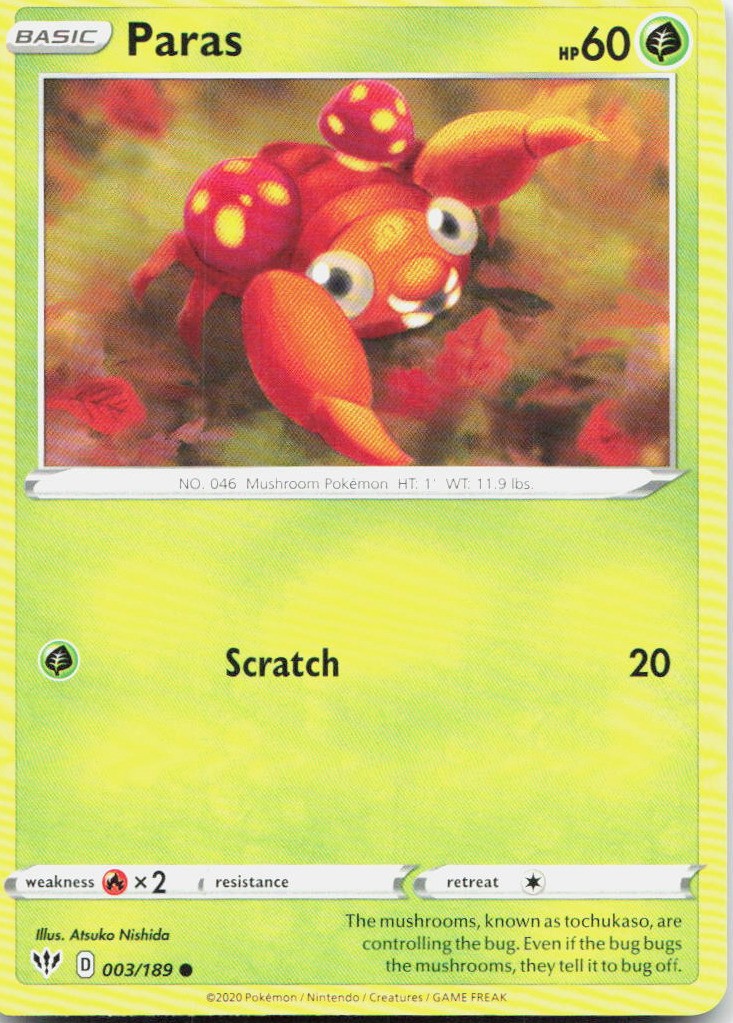 Paras 003/189 SWSH03 Darkness Ablaze C NM Pokémon — English