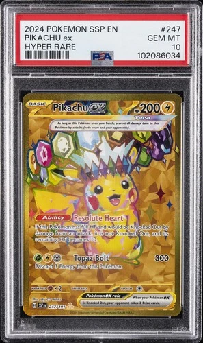 2024 POKEMON SSP EN-SURGING SPARKS HYPER RARE #247 PIKACHU EX PSA 10