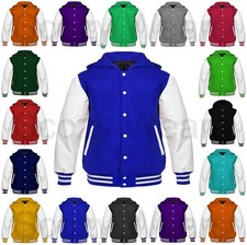 Men  s Varsity Hoodie Wool  White Leather Sleeves Letterman Bomber Hoodie