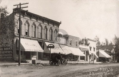 Street View Sixth St., Three Rivers MI Michigan 1909 RPPC Photo Postcard COPY