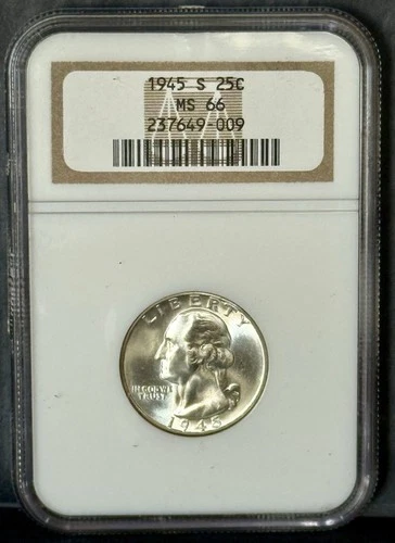 1945 S ** Washington Silver Quarter ** NGC MS66 **