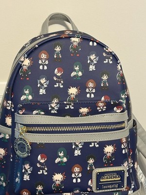 LOUNGEFLY MHA My Hero Academia Navy Blue w/ Multi-Color Group Anime Backpack Loungefly My Hero Academia Group Debossed Logo Mini Backpack  main image 4