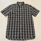 Burberry London Shirt Mens Small Black White Plaid Short Sleeve Button Down