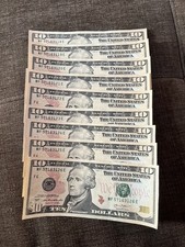 9 $10 2013 Fancy Serial Numbers Consecutive Federal Reserve Bank Note Bills UNC+