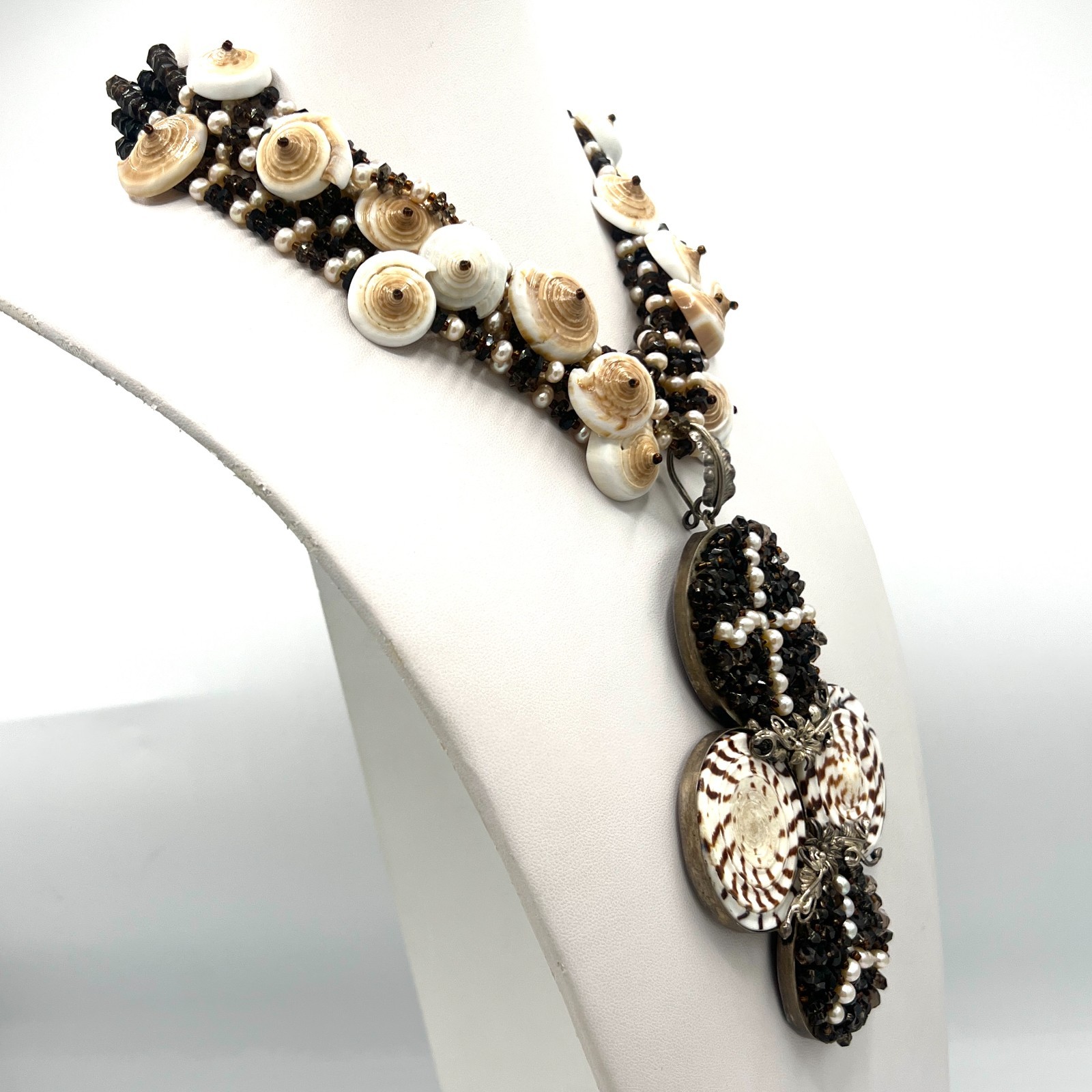 Large Vintage Artisan Shell Cross Statement Neckl… - image 4