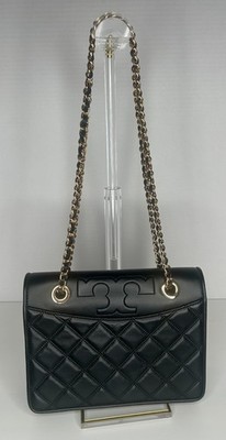 Tory Burch Savannah Black Quilted Leather Convertible Shoulder Bag Gold Chain