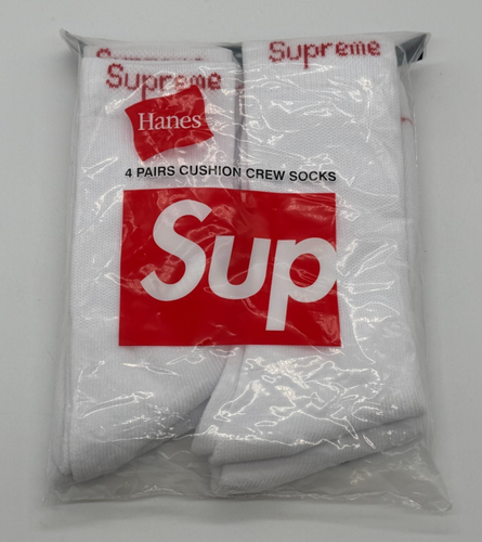 NUEVO Paquete de 4 calcetines Supreme Hanes Crew blancos talla 6-12 - Imagen 2 de 3