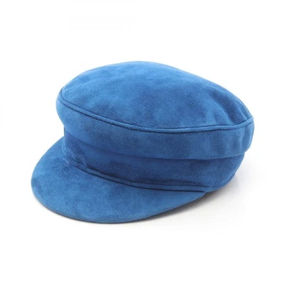 Casquette HERMES 53 cm chapeau casquette cuir bleu occasion femme - Photo 1/4