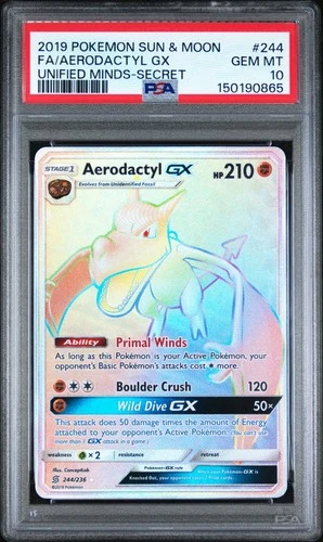 2019 AERODACTYL GX UNIFIED MINDS-SECRET 244 psa 10 POKEMON SUN & MOON UNIFIED M