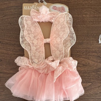 Elly & Emmy Pink 3 Piece Tutu Set with Wings & Headband 0-12 Months Angel Theme