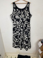 Talbots Womens Dress 16W Black Tropical Wedding Resort Flare Leopard Sleeveless