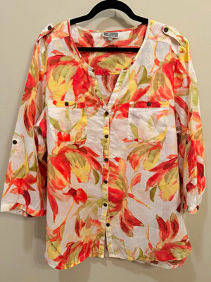100% Linen Tropical Floral Top 20W  ( 2XL-3XL),Farm Rio Vibe 
