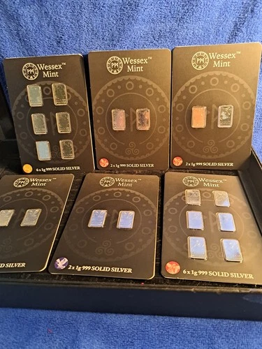 WESSEX MINT 20 FINE 999 SILVER INGOTS IN PRESENTATION BLISTER PACKS. 1 GRAM EACH