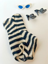Vtg Barbie Orign Zebra Swimsuit Bathing Suit, Sunglasses  Black mules Shoes