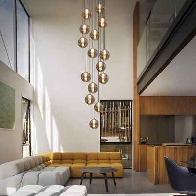 ZMH LED 3/4/6 Flammen Bernstein-grau Pendelleuchte Deckenleuchte für Loft-Villa