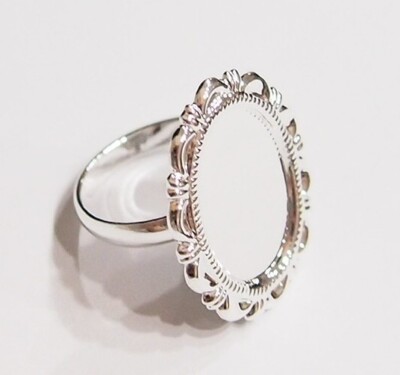 8 of 18x13mm Shiny Silver Adjustable Closed Loop Scalloped Ring Settings