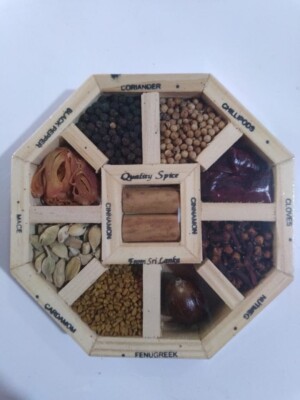 Natural SPICES SET mix gift idea in hexagonal wooden box with 09 Containers