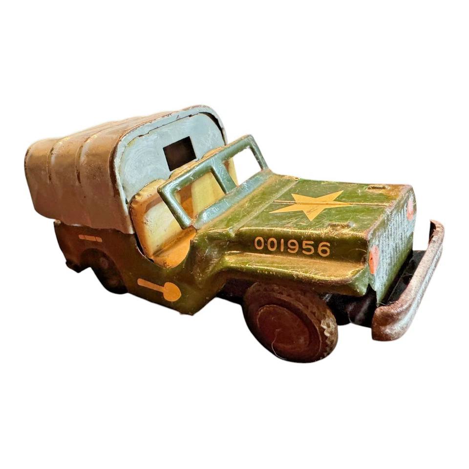 Vintage 1950s Japan Tin Litho Army Jeep - Military Pressed Steel Toy Truck - Image 3 of 4