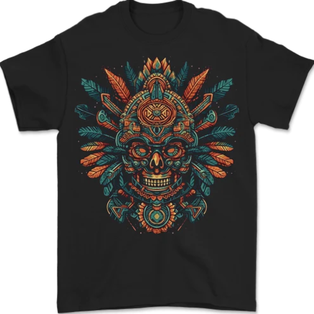 Aztec Skull Mexico Mens T-Shirt 100% Cotton