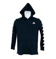 Adidas Sweater Youth Medium Black White Pullover Long Sleeve Lightweight Hoodie