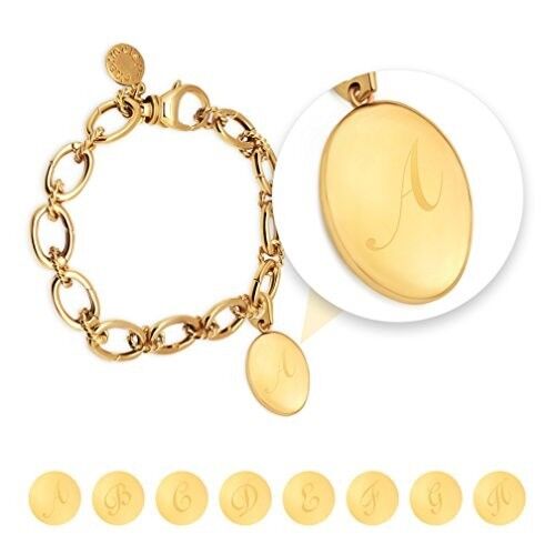 14k Gold Plated Changeable Charm Bracelet w/ Alphabet A-Z Letter Initial Locket - Picture 1 of 12