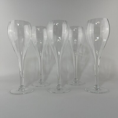 Optic Crystal Champagne Glass Hollow Tulip Stem Clear Set Of 5 Lobed 10 Ounce