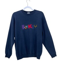 Vtg 90's Mickey Co Size L Crewneck Sweatshirt Navy Blue Disney Made in USA