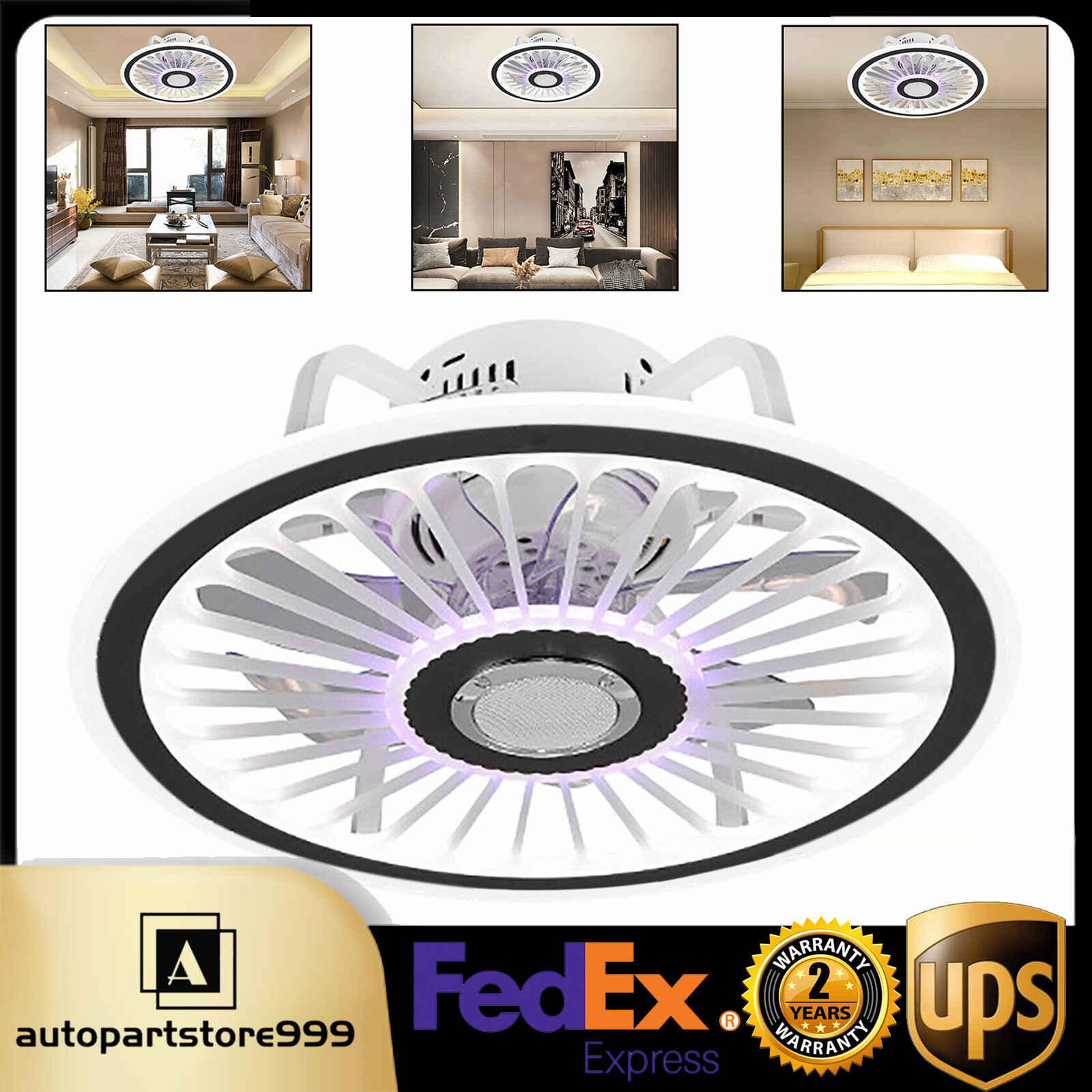 Modern LED Light Semi Flush Mount Lamp Ceiling Fan Chandelier with Remote USA