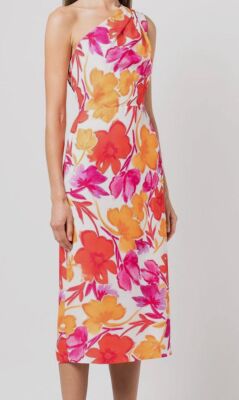 $450 Milly Women's Orange One-Shoulder Cocktail Dress Size 8