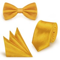 Set Goldgelb (40) Krawatte Fliege Einstecktuch Hochzeit Schlips Busniess Slim