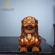 Old Chinese wooden Boxwood Sculpture Hand Carved Lion Statue Home Decor Art Gift
