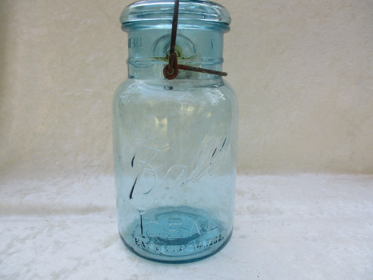 Vintage Ball Ideal Pat. July 14 1908 Aqua Mason Canning Jar - Wire 