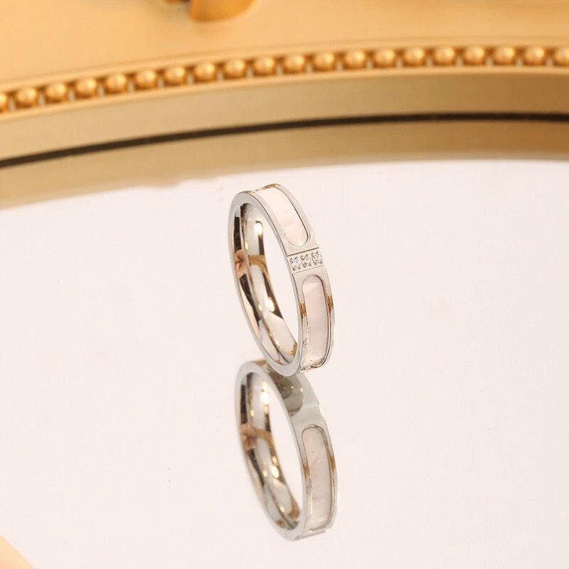 Anillo banda madreperla enchapado en oro de 18k 3 colores mujer circonita cúbica 4 mm talla 5-10 Foto 3 de 4